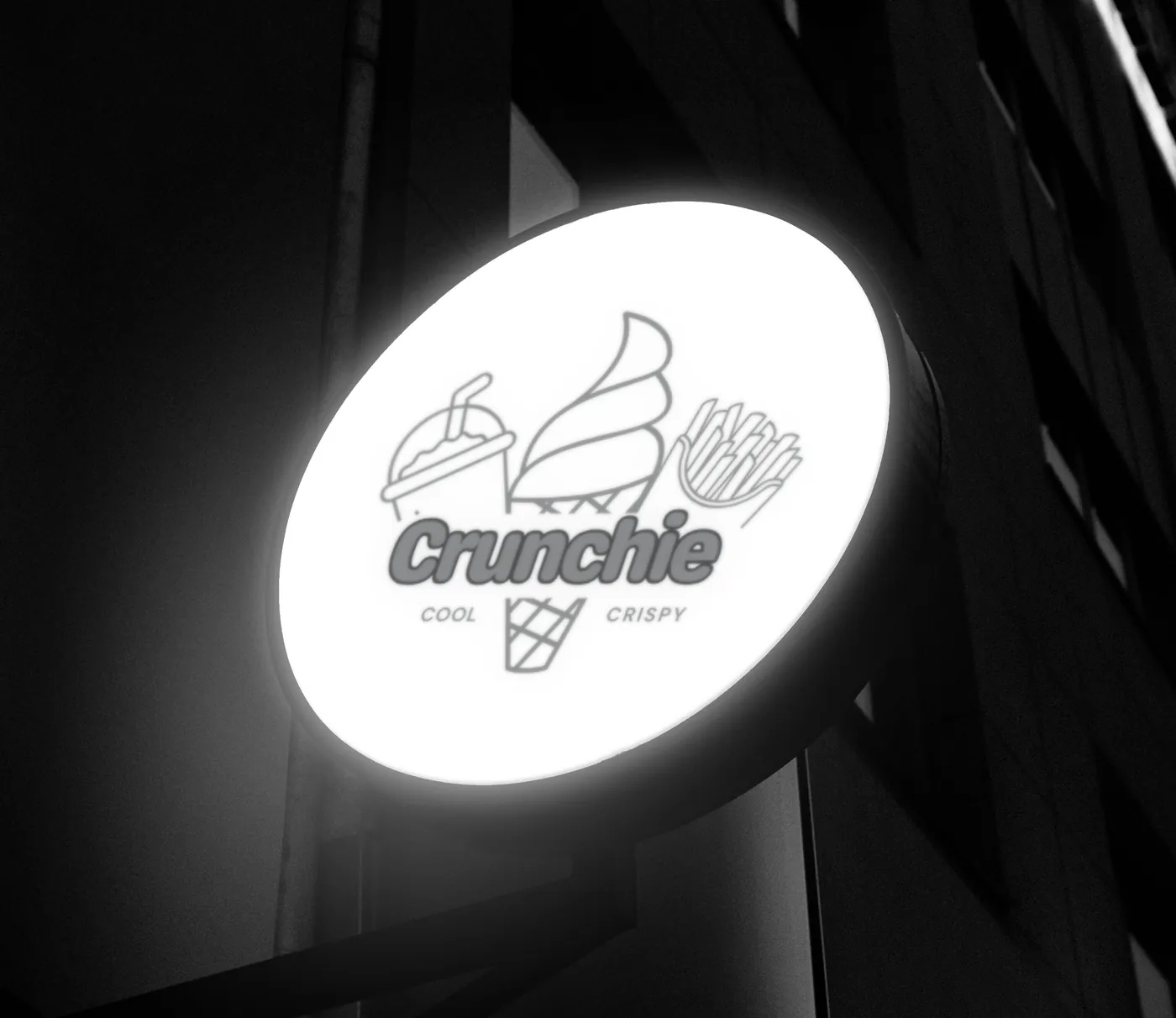 Glowing circular shop sign design for Crunchie Shop